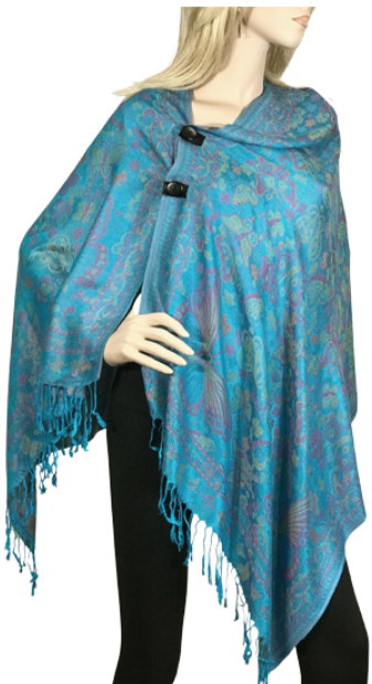 55% acrylic/45% rayon
This Butterfly Print Pashmina Button Shawl features faux leather that accents and strengthens button holes and features black wood buttons. This is a great dress me up or fitting for a casual event as well!
One Size Fits All
Length when unbuttoned: 36"
Width when unbuttoned: 27"
Fringe: 3"