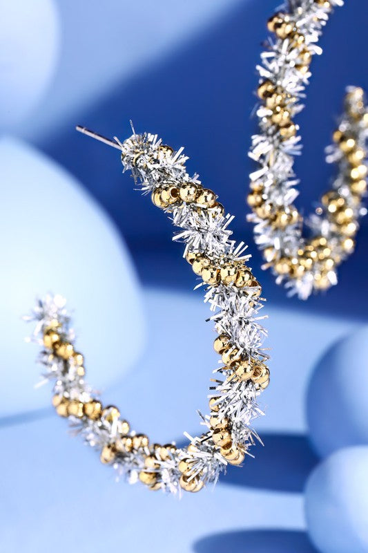 Holiday Tinsel Hoop Earrings - 3 Colors