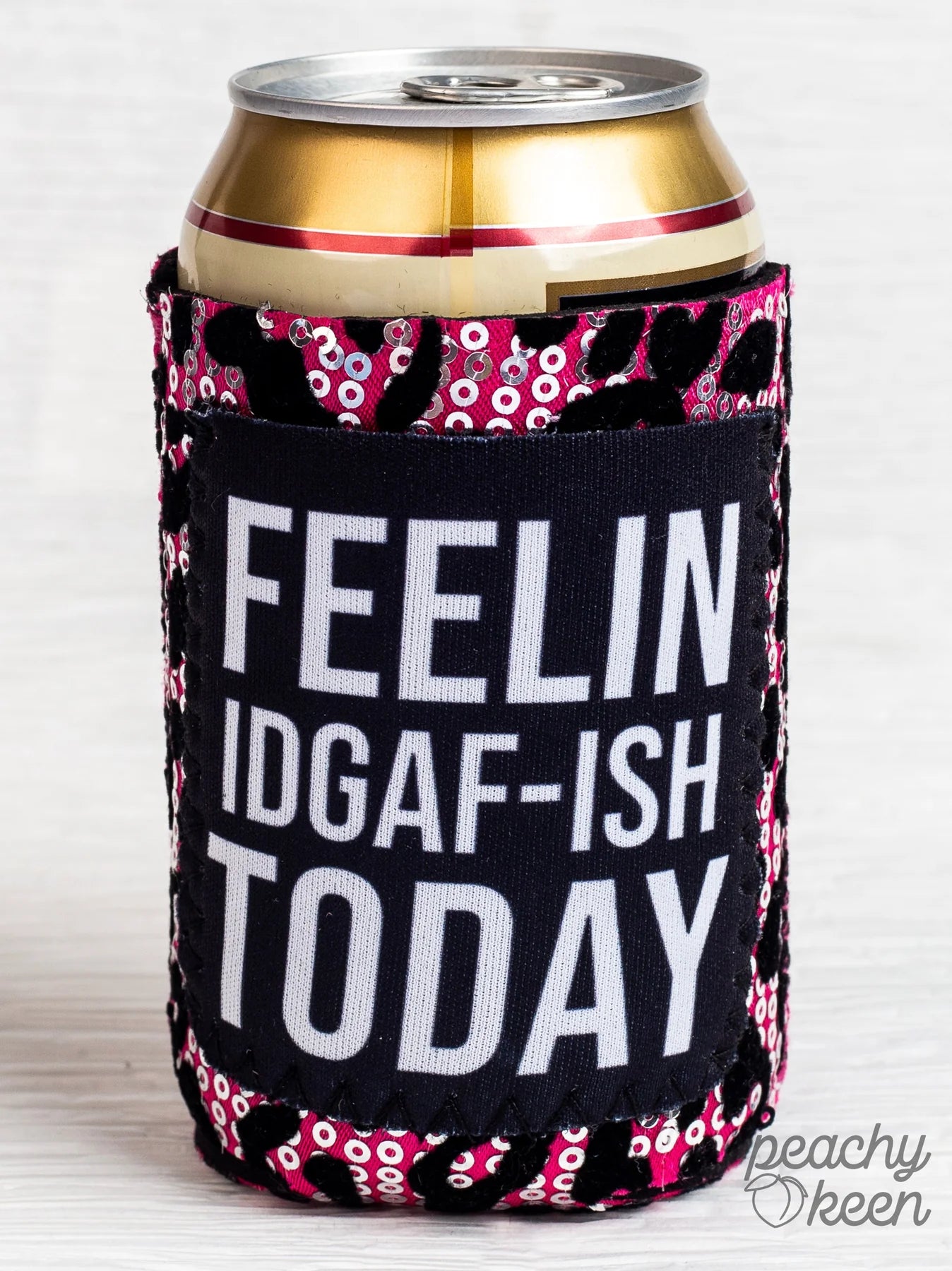 Peachy Keen Drink Drank Drunk Sequin Can Cooler