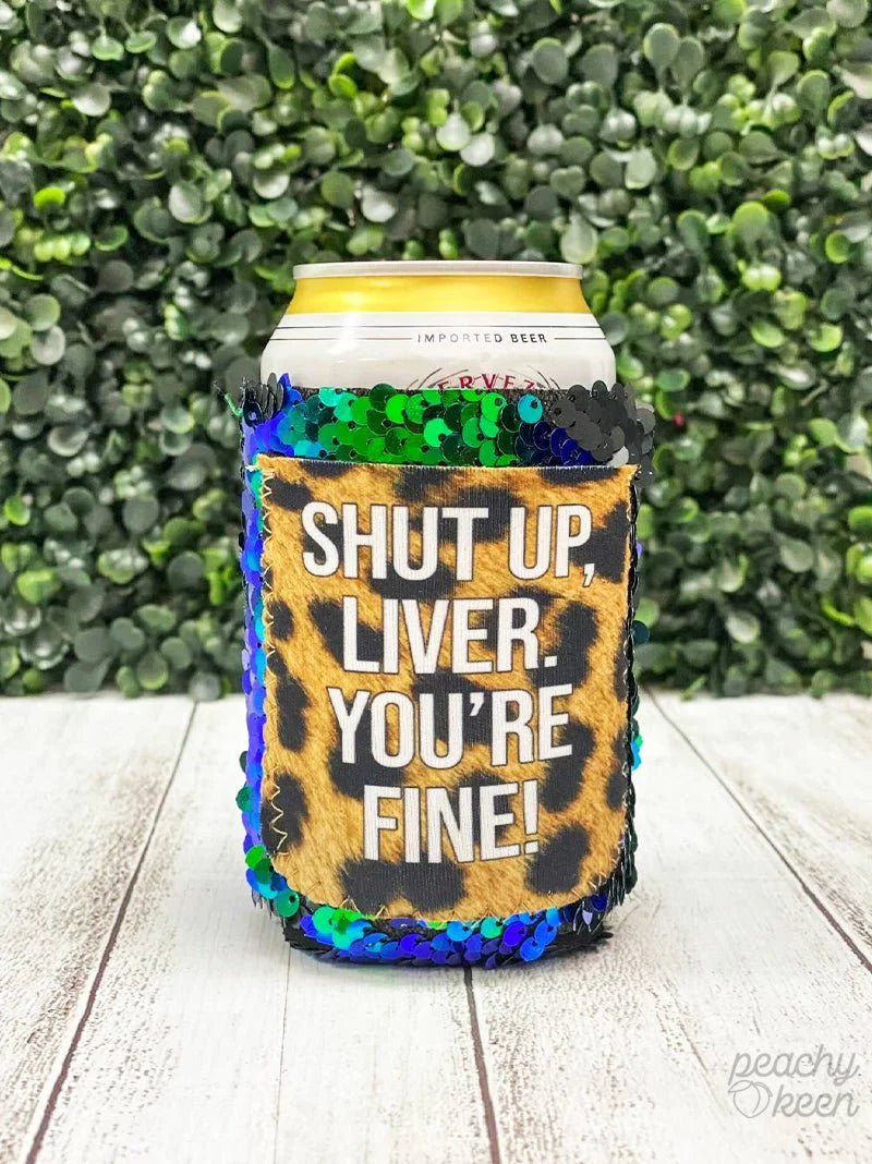 Peachy Keen Drink Drank Drunk Sequin Can Cooler