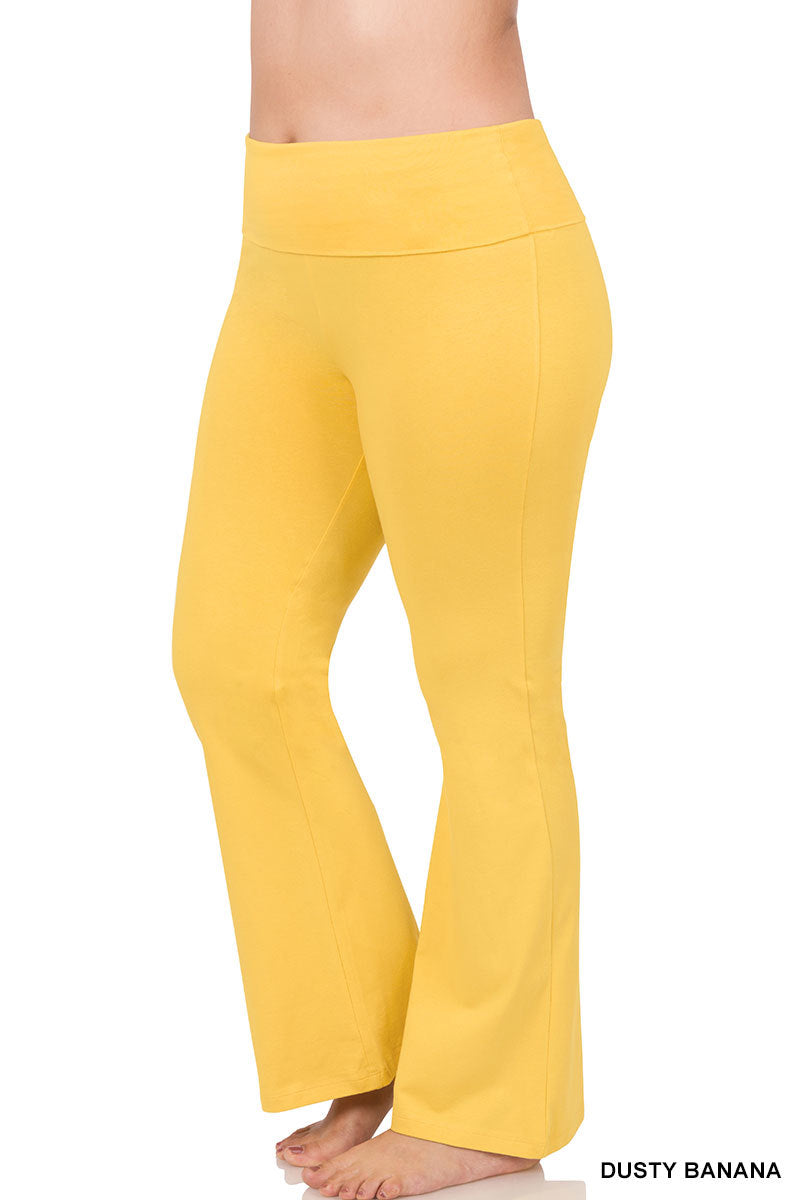 Premium Fold Over Yoga Pants - Yellow