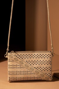 Faux Leather Crossbody Bag - Beige
