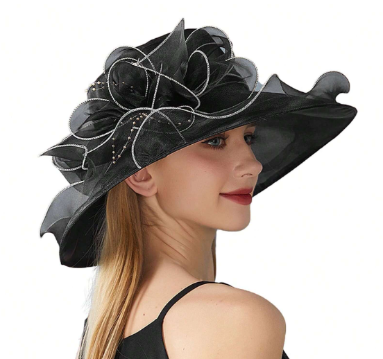 Wide Brim Hat With Ruffles