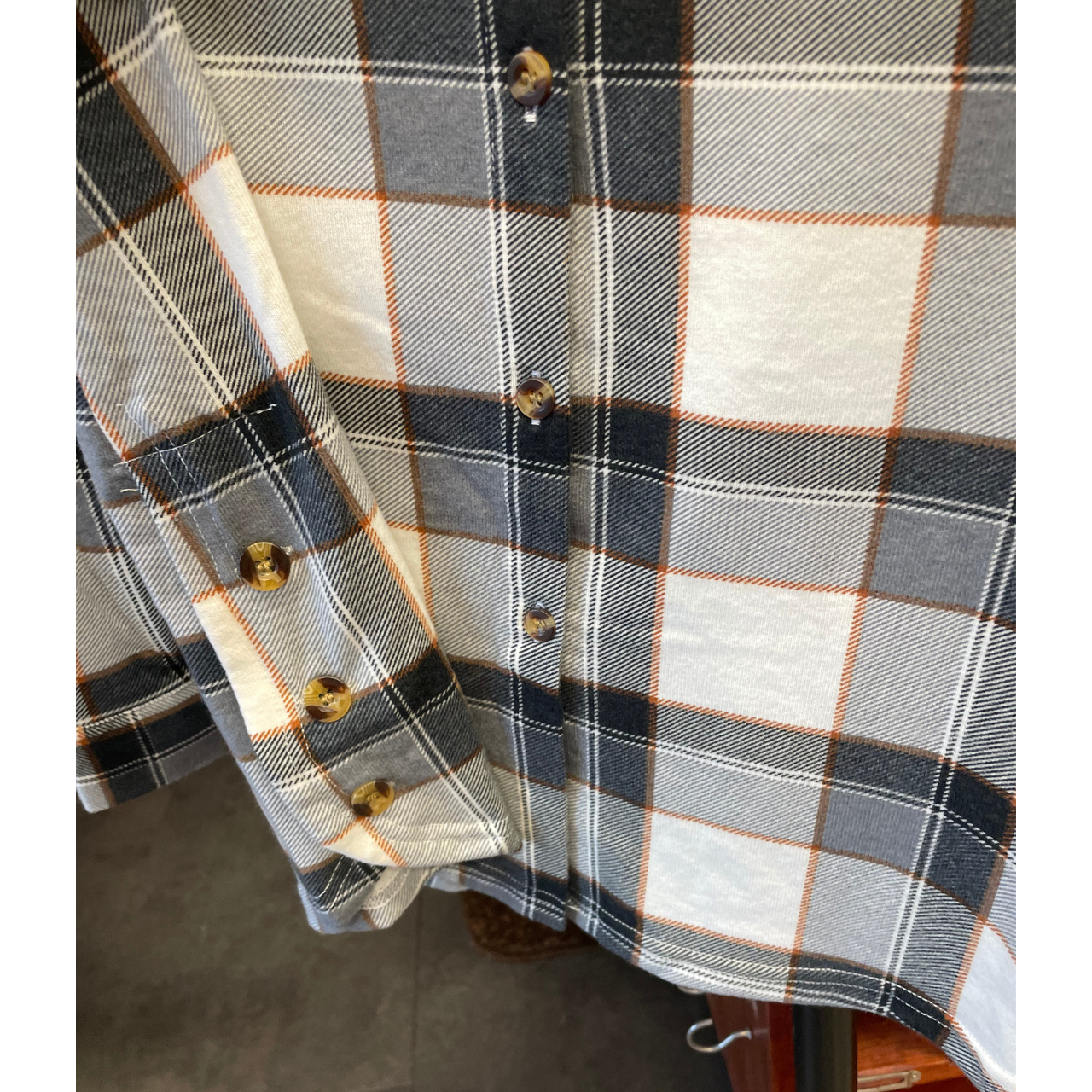 Buffalo Plaid Top With Side Buttons - Navy/Rust