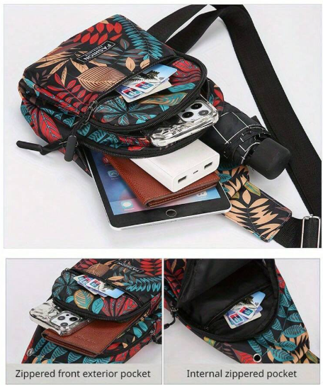 This is a fabulous handbag with leaf decor has a sleek adjustable strap that works well as a shoulder bag or worn sidecar. This bag has zippers aplenty to secure all of your valuables. 