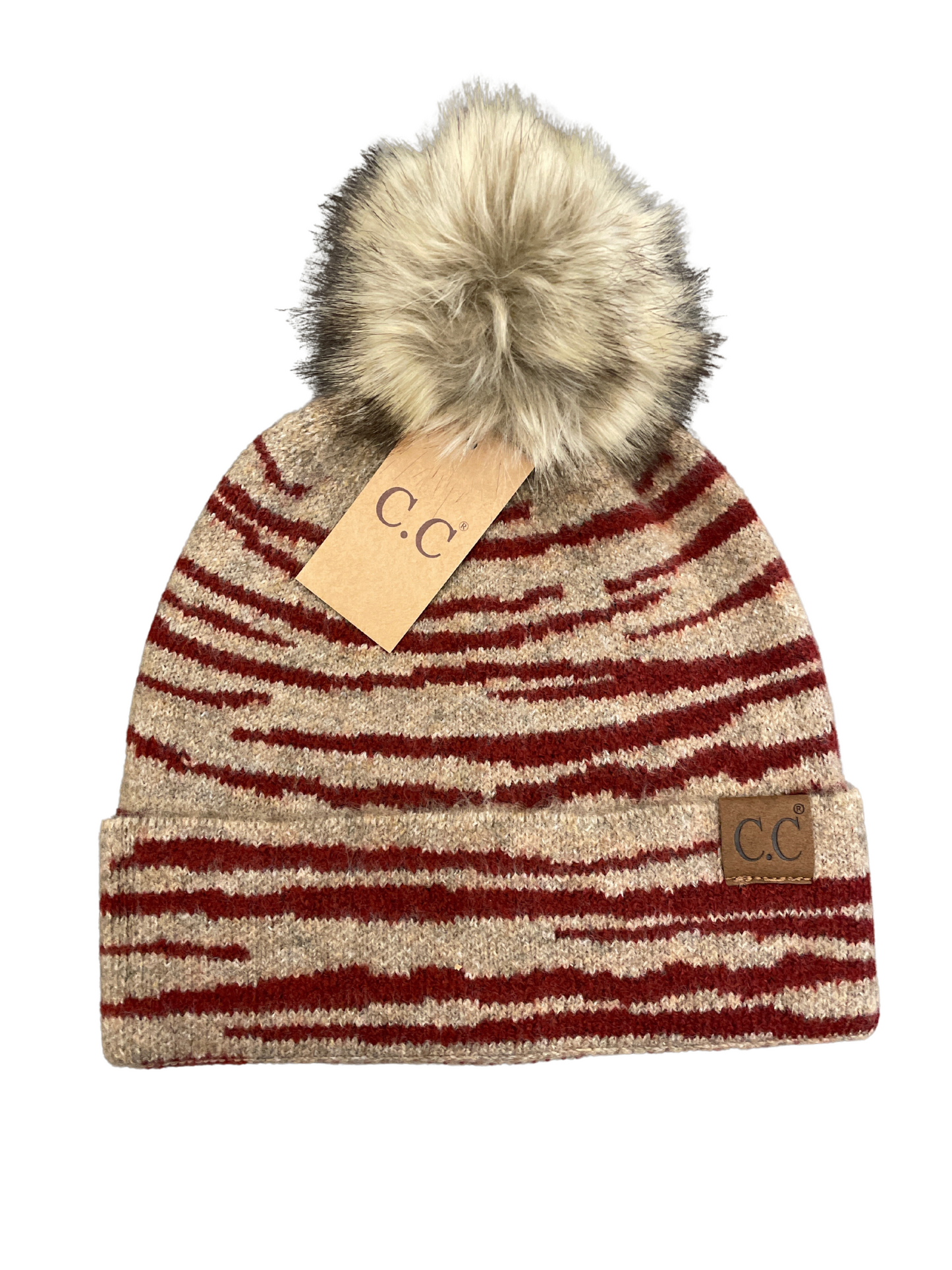 CC Pull On Beanie With Fuzzy Pom