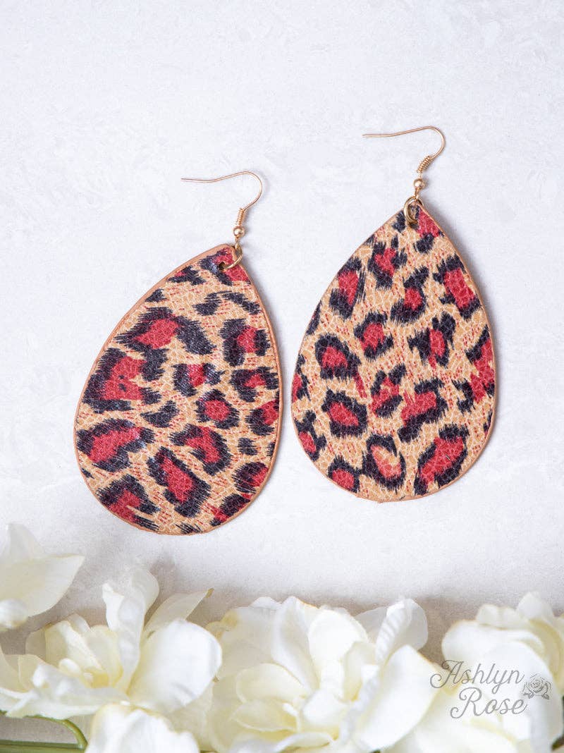 Red Leopard Dangle Earrings