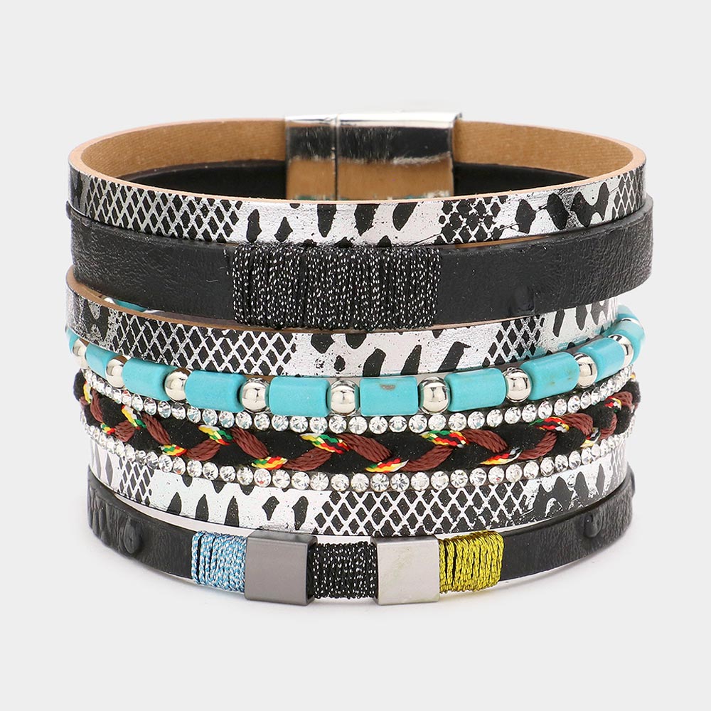 Natural Stone Faux Leather Magnetic Clasp Bracelet