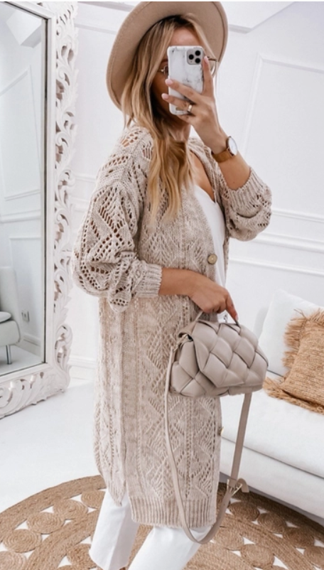 Hollow-Out Openwork Knit Cardigan