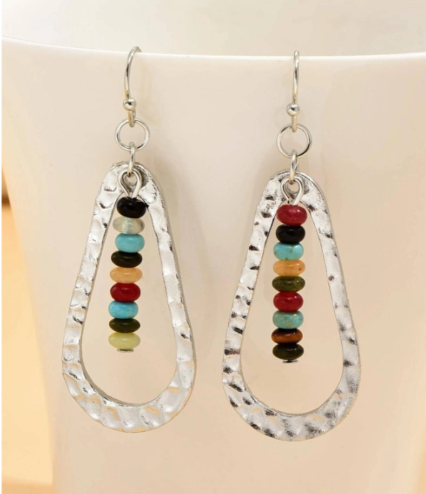 Silver Hammered Metal Teardrop Earrings