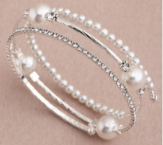 Rhinestone & Pearl Wrap Bracelet