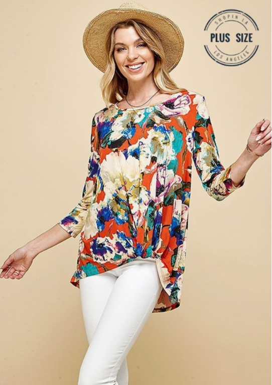 95% polyester / 5% spandex This top is perfect for mixing and matching with jeans, leggings, trousers, or skirts - talk about versatility! The playful twist at the waist adds a flattering touch, making it a fun and flexible addition to any wardrobe.