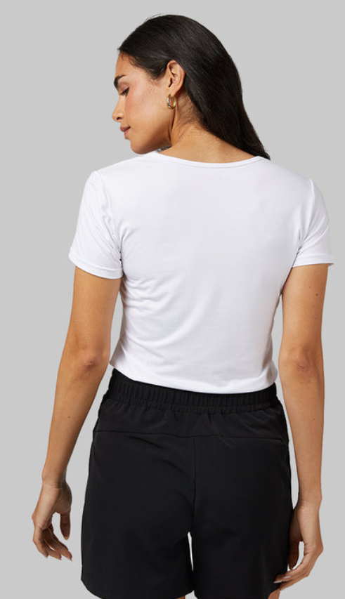 90% polyester / 10% spandex
4-Way Fab Fit that Wicks: This White round neck tee is the ultimate go-to for any 'wear' occasion. With its moisture-wicking fabric and stretchy fit, comfort reigns supreme.
Size: S = 25" body length
Care: Machine Wash Cool
