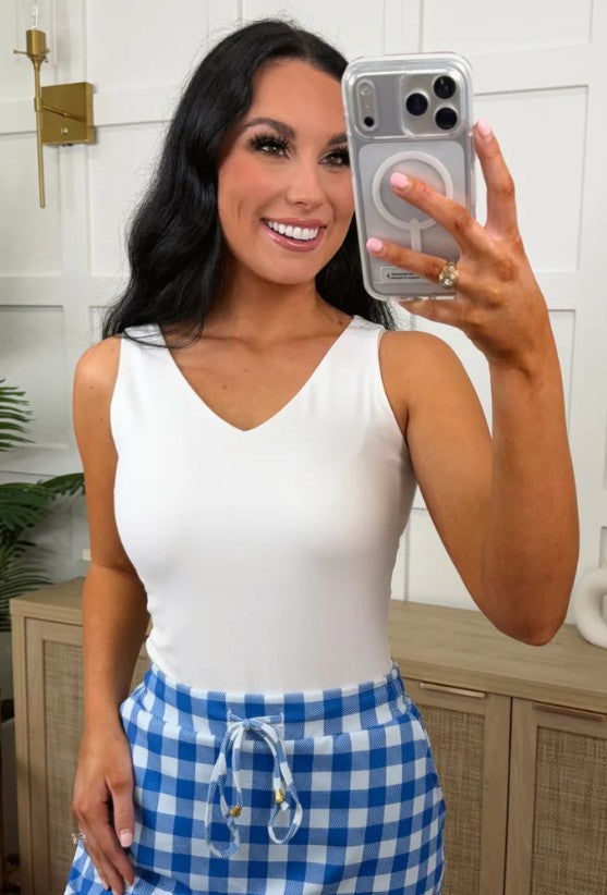 V-Neck Tank Body Suit - White