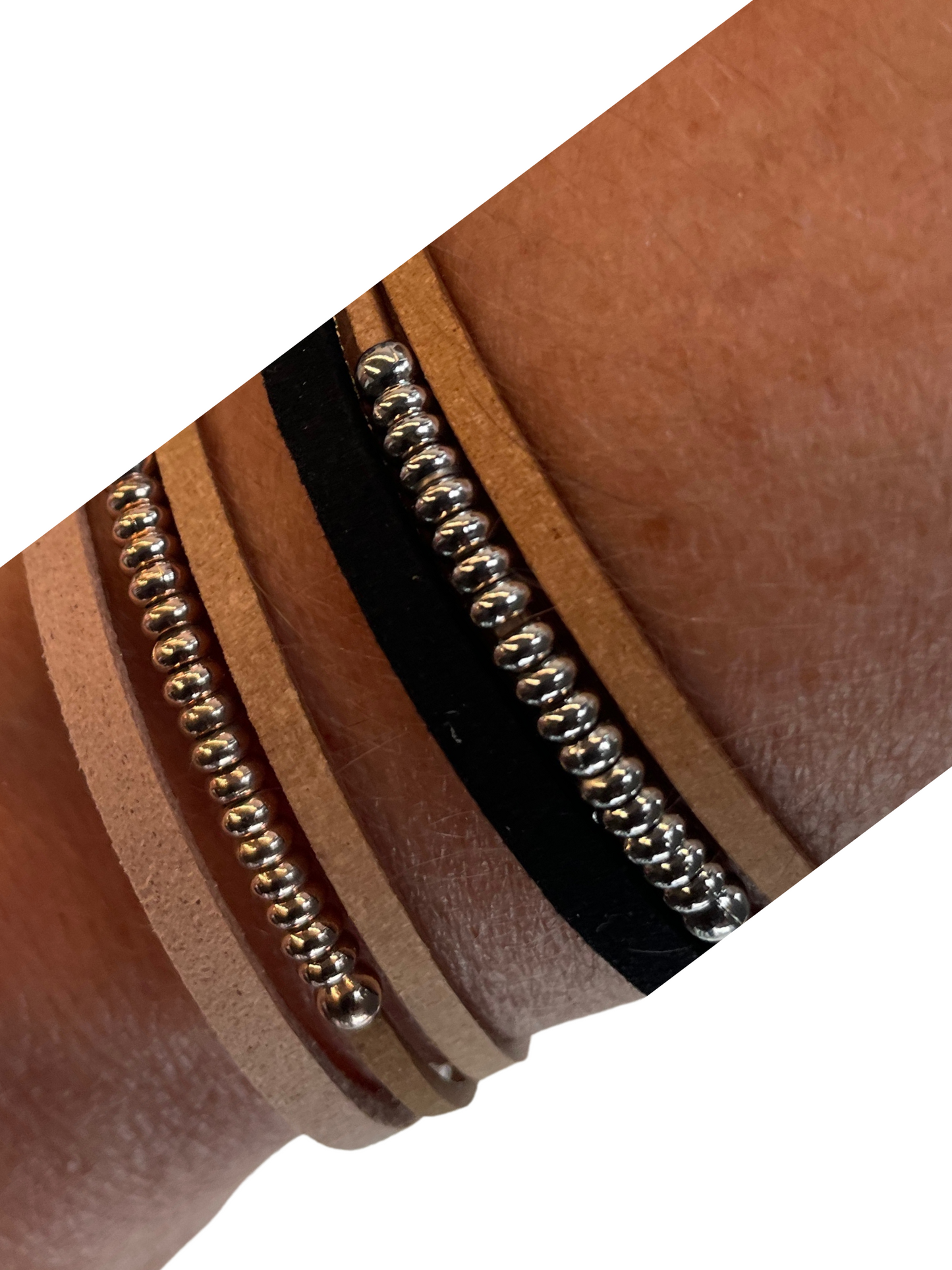 Triple Strip With Beads Magnetic Clasp Bracelet