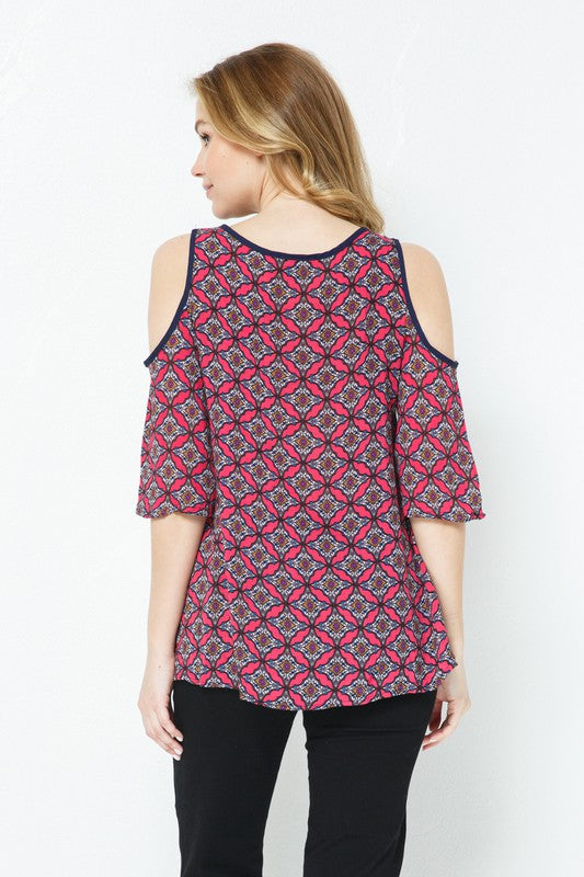Open Sleeve Tassel Tie Front Tunic - Navy Multi