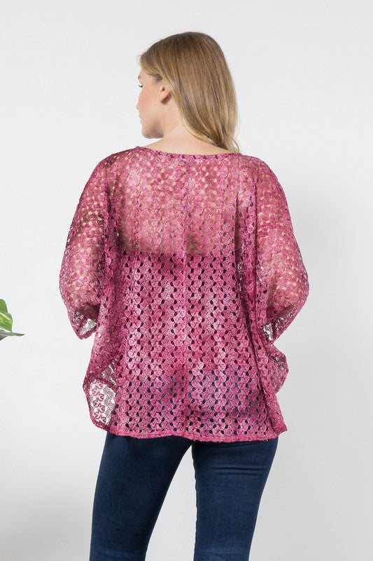 Round Neck Dolman Cape Top - Burgundy