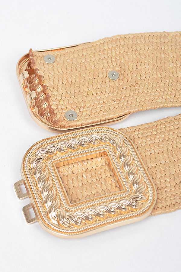 Iconic Square Buckle Elastic Faux Straw Belt