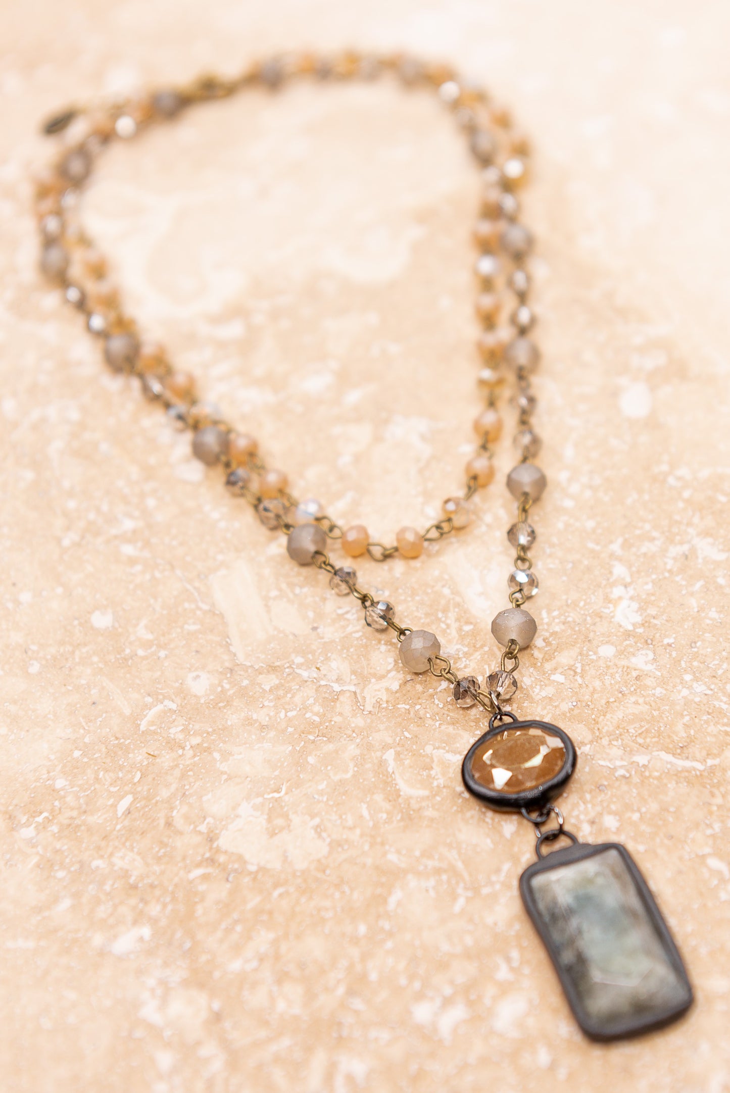Beaded Chain Necklace - Brown