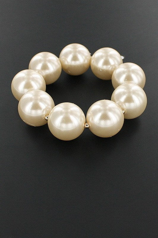 Chunky Big Pearl Stretch Bracelet - Cream