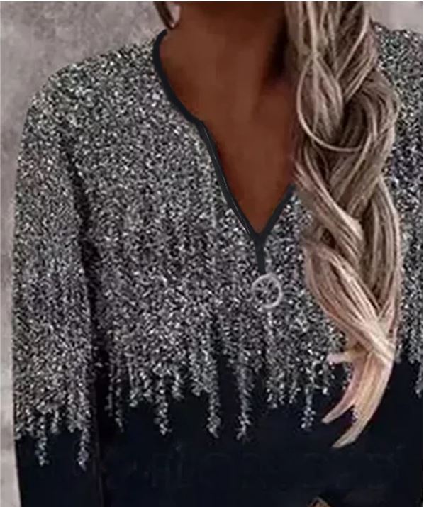 Loose Crew Neck Long Sleeve Top - Black