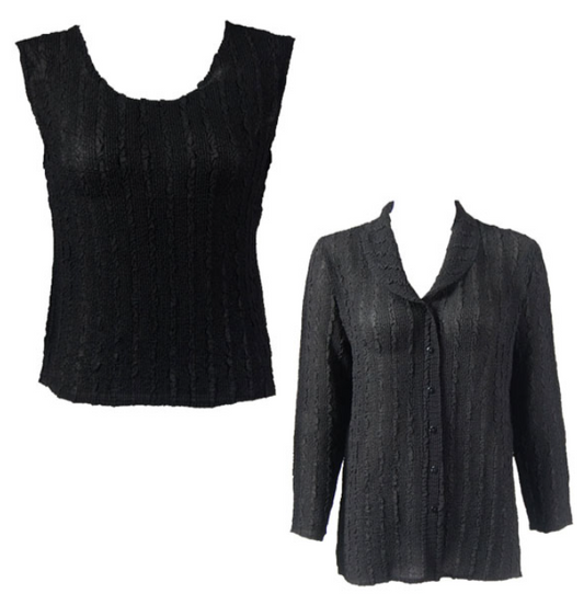 100% polyester

These combo crush georgette blouse sets are great for every day wear and for travel. The solid colors mix and match well together and pair well with skirts or jeans!

Size: XL+