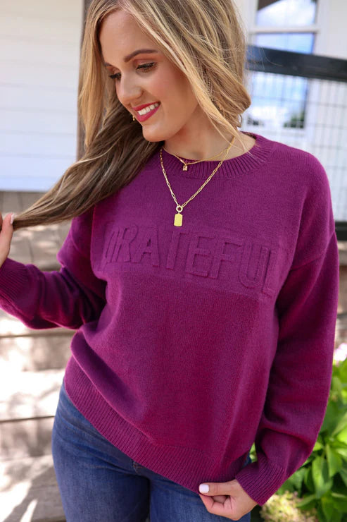 GRATEFUL Embossed Sweatshirt - Plum