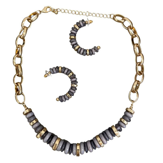 16" Chain & Button Necklace & Earring Set - Splash of Pearl Boutique