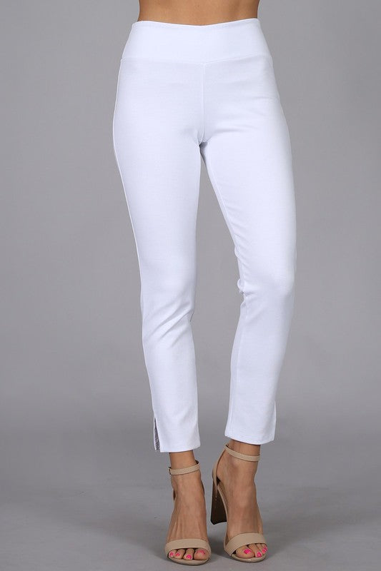 Cropped Capri Pants With Side Ankle Slit - White