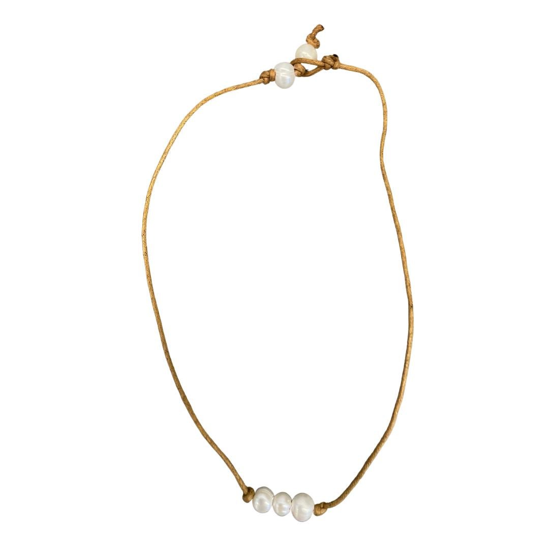 17" Simple Pearl & Leather Necklace - Splash of Pearl Boutique