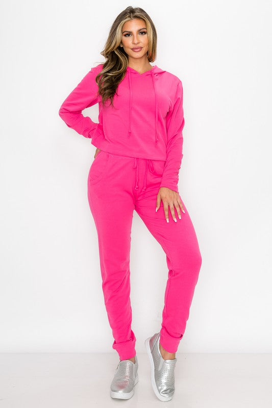 63% cotton / 32% polyester / 8% spandex Comfy, ultra soft jogger pant with pockets! These will fulfill all of your loungewear, travel wear, and everyday wear needs!
