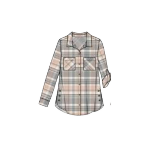 Slip into seasonal chic with this super soft and flowy Buffalo Plaid top. A serious feature making this a unique top are the lower hem side vents with 3 buttons! You'd be a 'plaid' fool to miss out!

Size Guide: S 6/8; M 10-12; L 14-16; XL - 16-18; *1XL - 16-18; 2XL 20-22; 3XL 24-26
29" Front &amp; Back
* 1XL runs wider than XL

Machine Washable&nbsp;