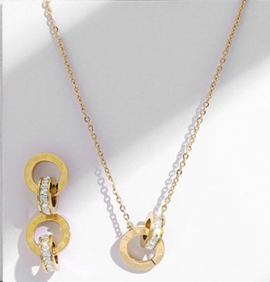 Amp up your style with our Circles &amp; CZ Gold Necklace &amp; Earring Set! This stylish set features a unique circle design and sparkling CZ stones, making it the perfect addition to any outfit. Stand out from the crowd with this playful and trendy set.