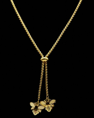 stainless steel

Oh Honey! This lasso necklace features a lasso to adjust the length of the bee's sweetly adorning each end of the chain.