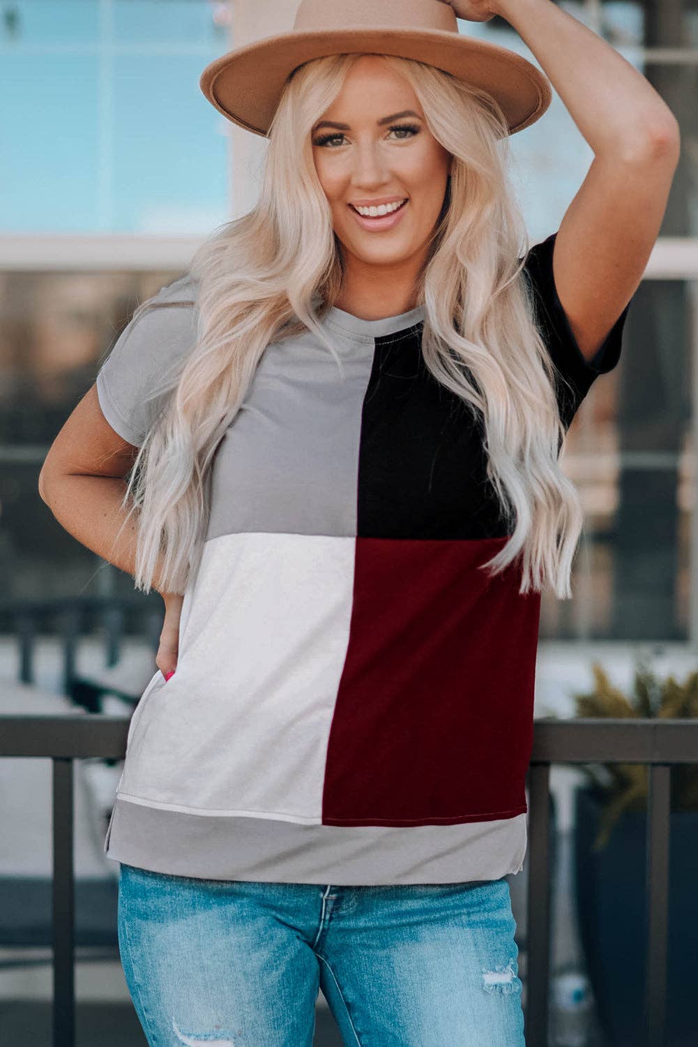 Colorblock Tee With Slits