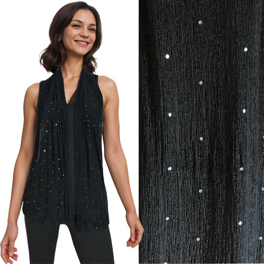 100% polyester

This is a dramatically beautiful georgette scarf with just the right touch of sparkle from subtle tiny sequins.

Size: 12" x 62"