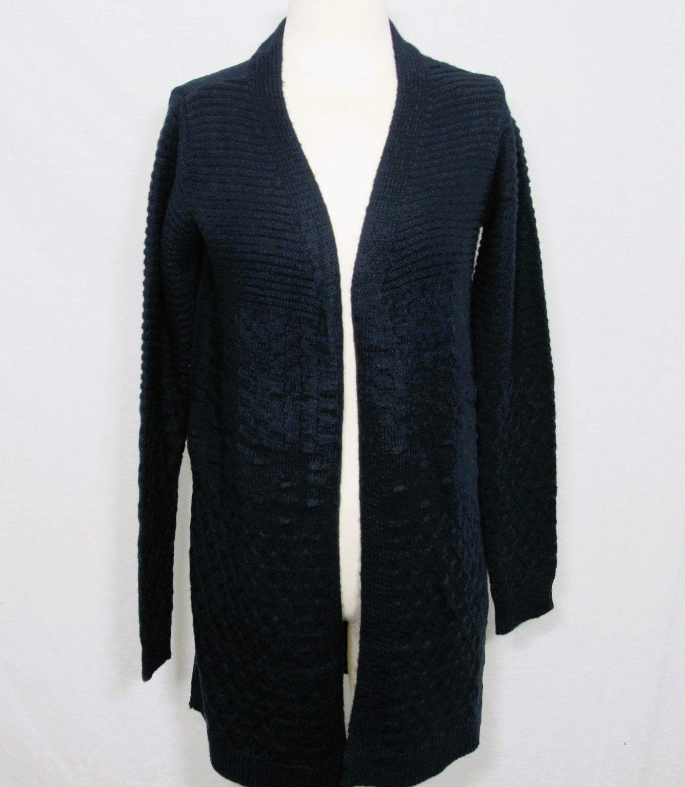 Long Sleeve Open Front Mixed Stitch Cardigan Sweater - Navy