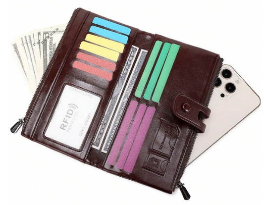 RFID Bifold Double Zipper Wallet