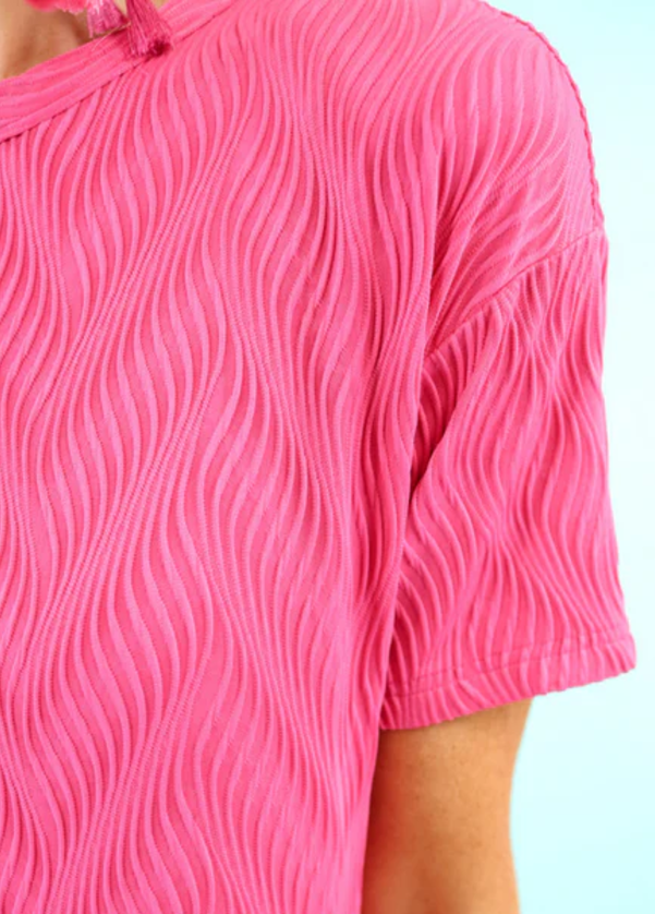 Textured Short Sleeve Dress - Fuschia