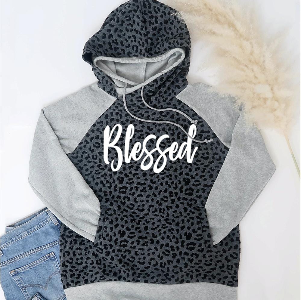 Blessed Sweatshirt With Thumb Holes & Double Hood - Black