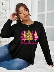 OXL Pink Merry Christmas Trees Long Sleeved Top