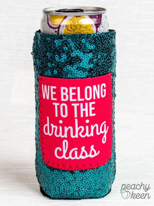 Peachy Keen Drink Drank Drunk Sequin Can Cooler