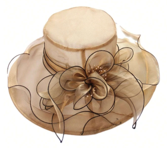 Wide Brim Organza Hat With Ruffles