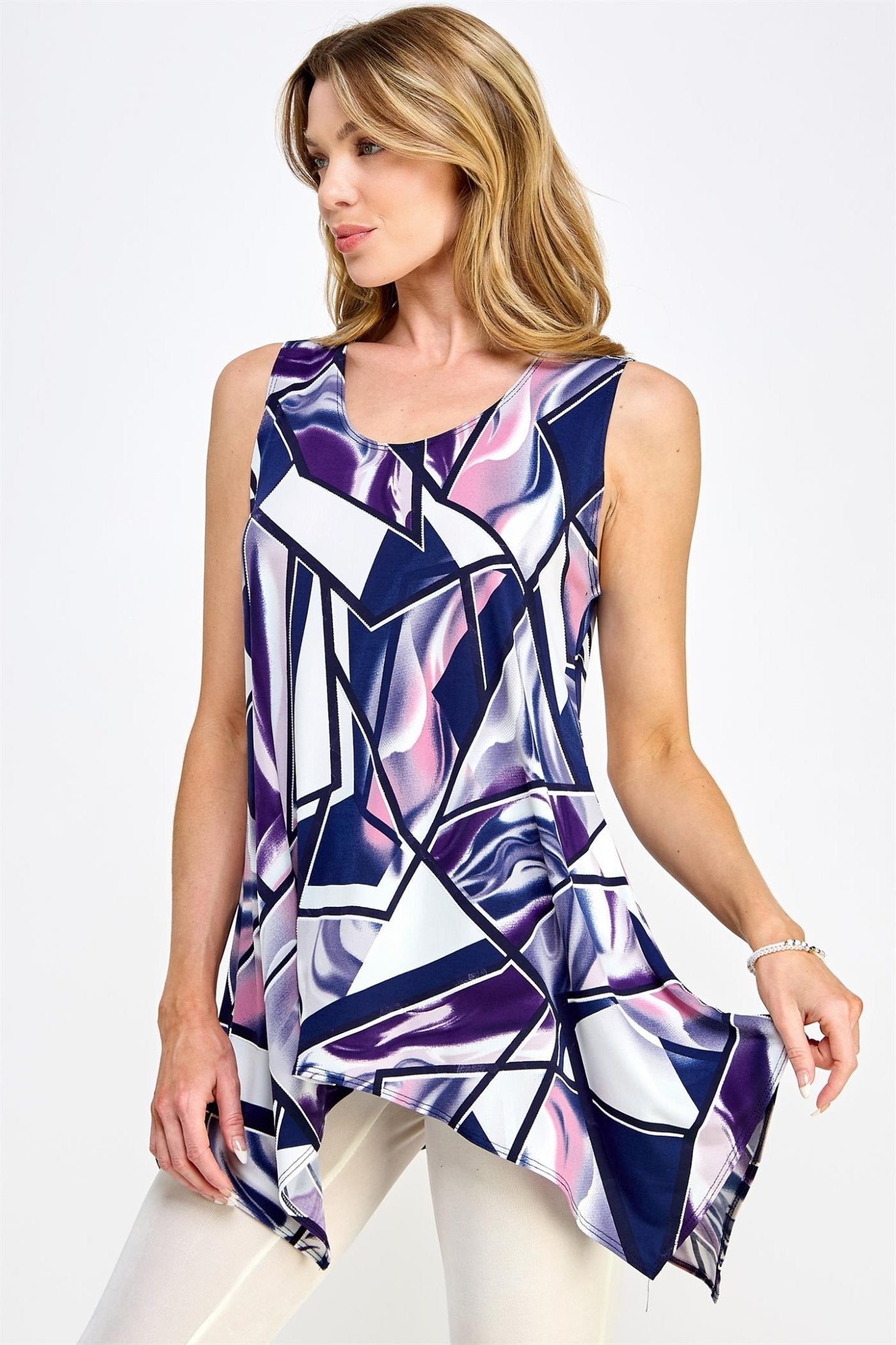 Abstract Shark Bite No Wrinkle Tank Tunic - Purple - Splash of Pearl Boutique