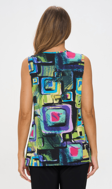 Abstract Squares Print V - Neck Tank Tunic - Mullti - Splash of Pearl Boutique