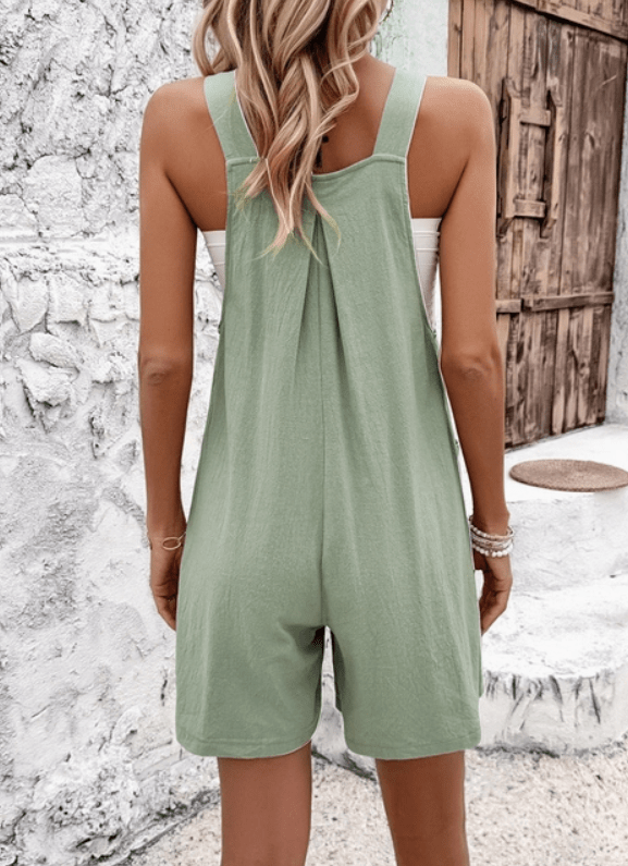 Adjustable Romper With Pockets - Green - Splash of Pearl Boutique