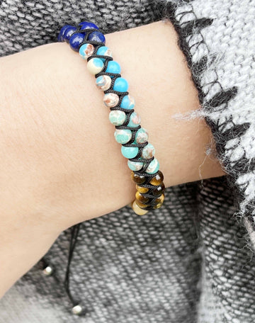 High Quality Stainless Steel  This beautiful bead bracelet is woven together with black cords that highlight the beauty of color in each bead. This is a bracelet that can go with nearly everything in your wardrobe!
