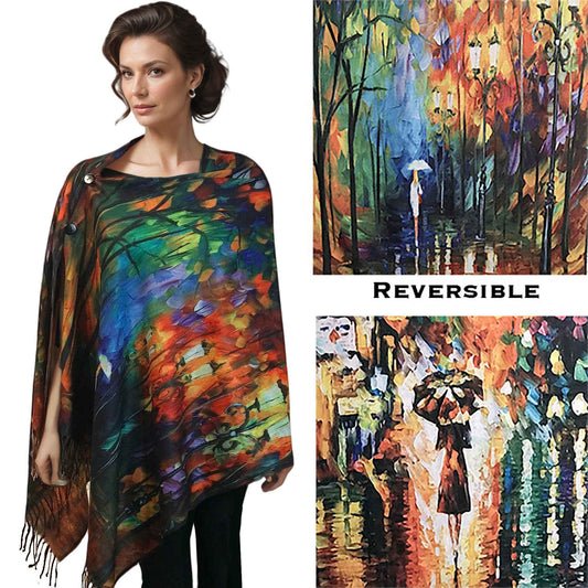 Get ready to rock your style game with this vibrant shawl that is sure to turn heads! Crafted from soft suede cloth, this beauty boasts double-sided artwork for extra impact. And don't forget about the buttons that keep it secure on your shoulder- perfect for making a statement!

One Size Fits All