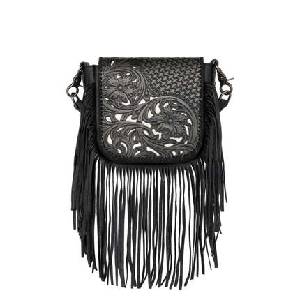 Leather Tooled Crossbody w/ Fringe