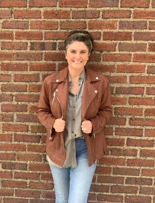 Faux Suede Bomber Style Jacket